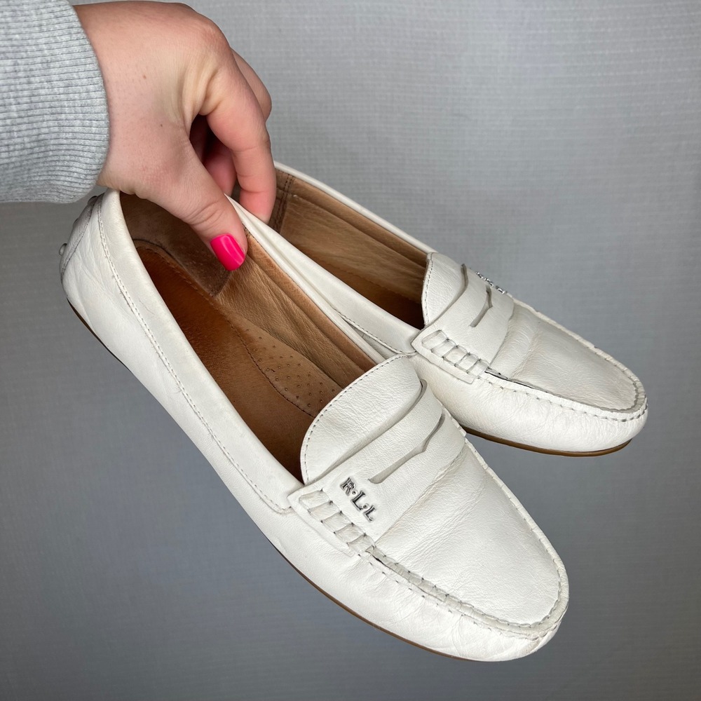 Lauren Ralph Lauren Belen White Leather Driving Loafers Womens 9.5B‎ RLL Penny